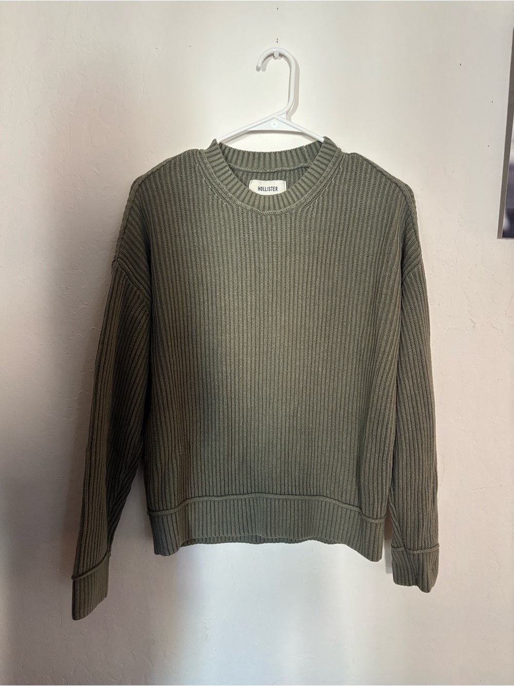 Hollister Olive Ribbed Crewneck Sweater